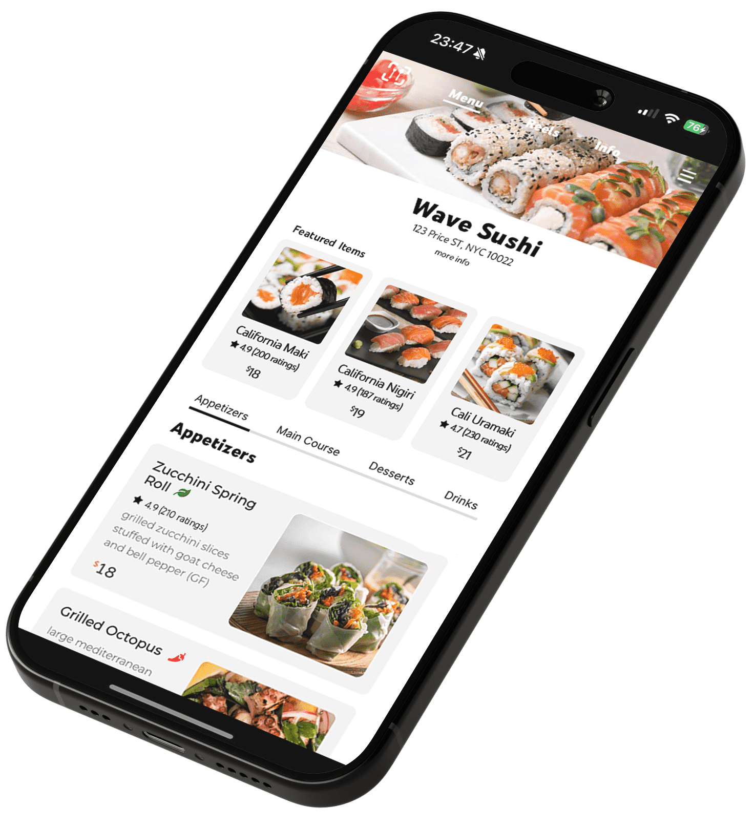 Foodsi digital restaurant menu on a phone